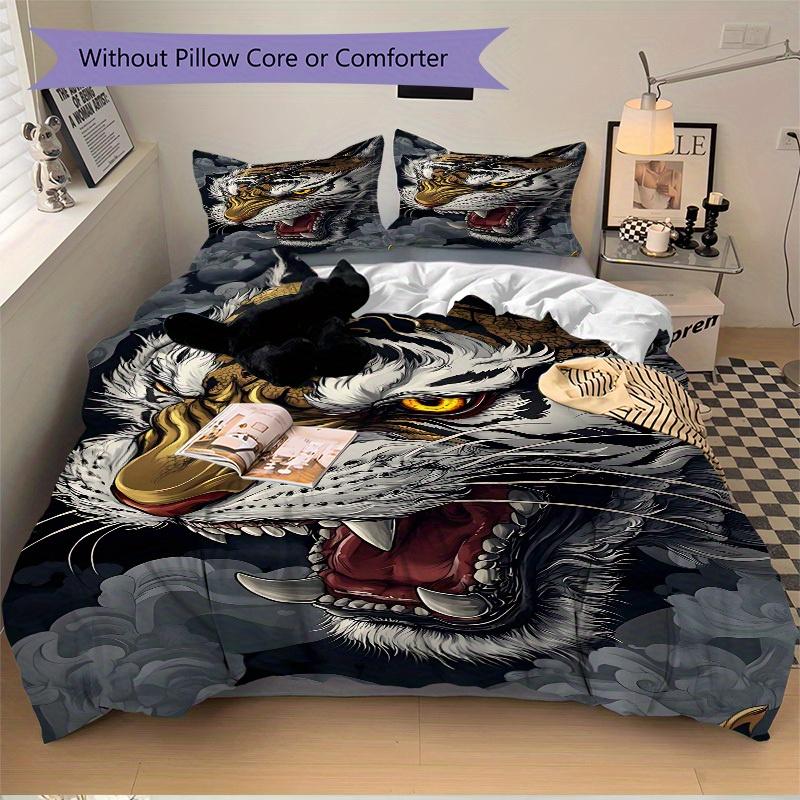 3Pcs Tiger Design Printed Bedding Set, Breathable And Soft,(Includes 1 Duvet Cover And 2 Pillowcases, Quilt Not Included) yy250815205