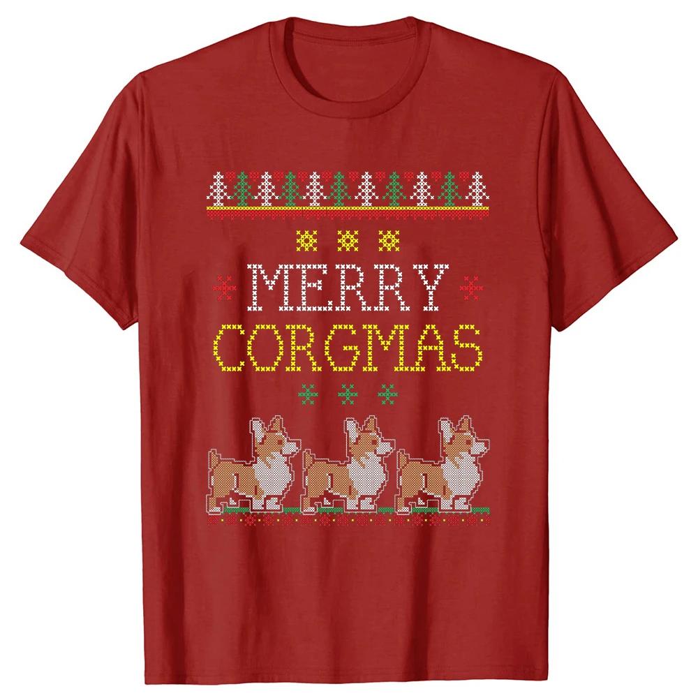 Merry Corgmas Tshirt Corgi Pet Dog Ugly Christmas Classic Tee Tops Round Neck ShortSleeve Fashion Tshirt Casual Tshirts S