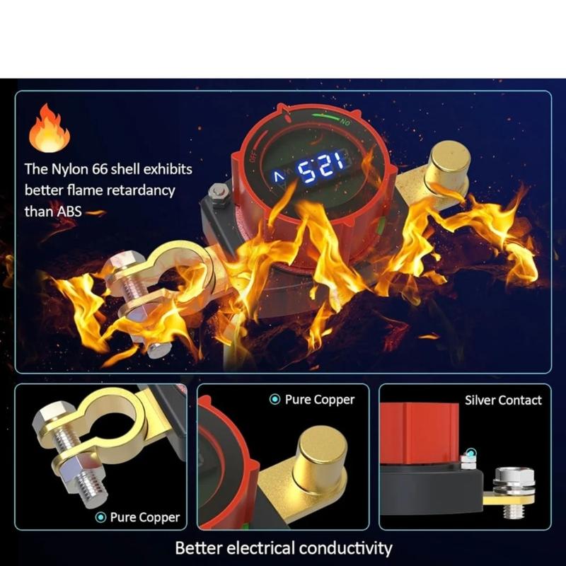 Battery Cut Switches With LED Voltage Meter On Off Power Cut High Current 250A Isolator for Trucks Buses & Marine Use