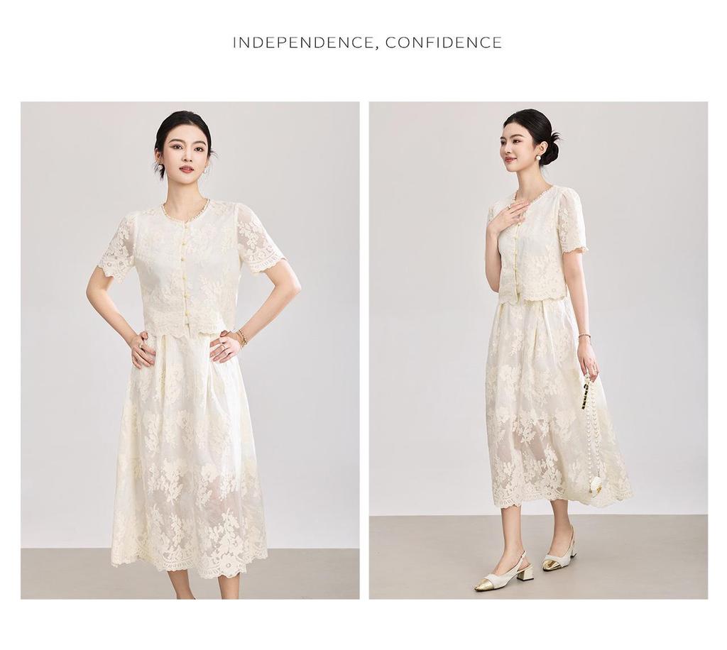 Tencel Cotton Short-Sleeved Embroidery Top + French Romantic Skirt Suit.