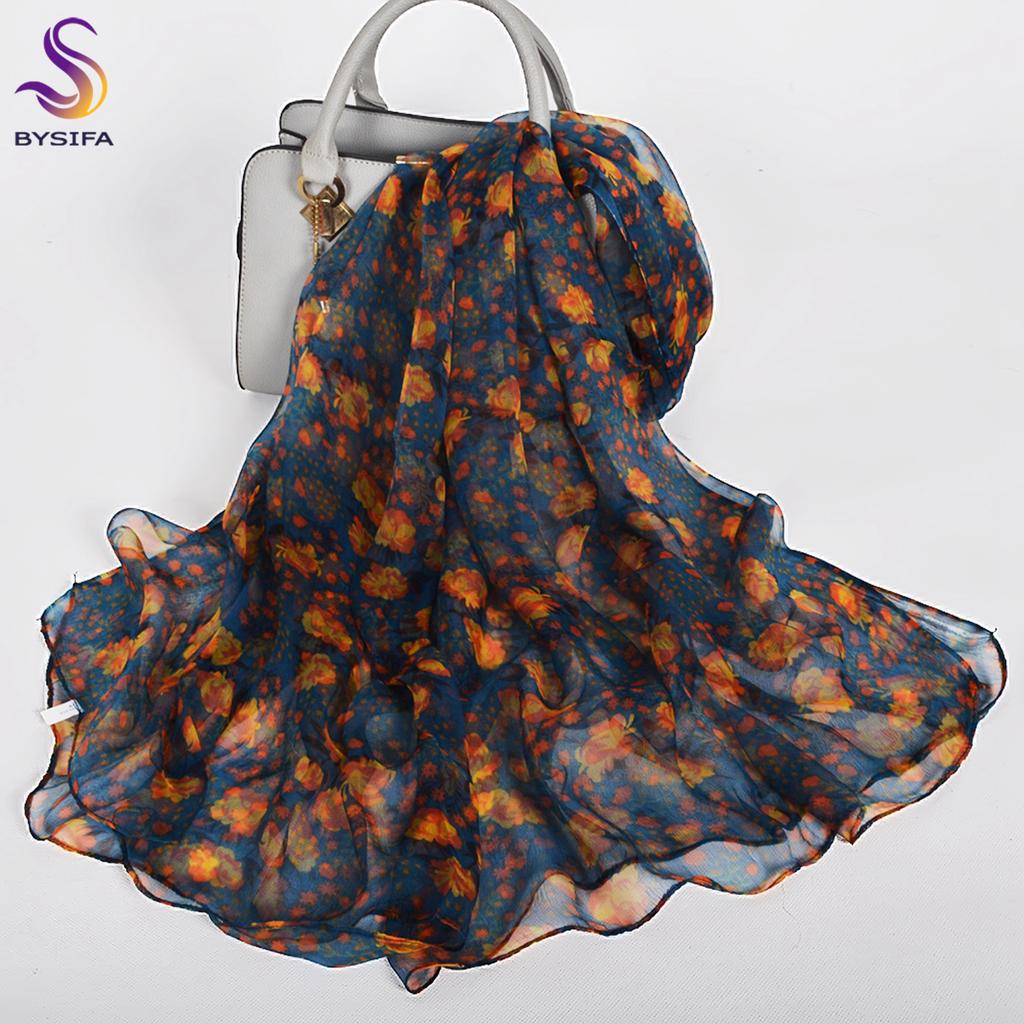 BYSIFA| Beige Pink Women Long 100% Mulberry Silk Scarf Printed Fashion Leave Pattern Brand Spring Ladies Scarves Shawls  170*105