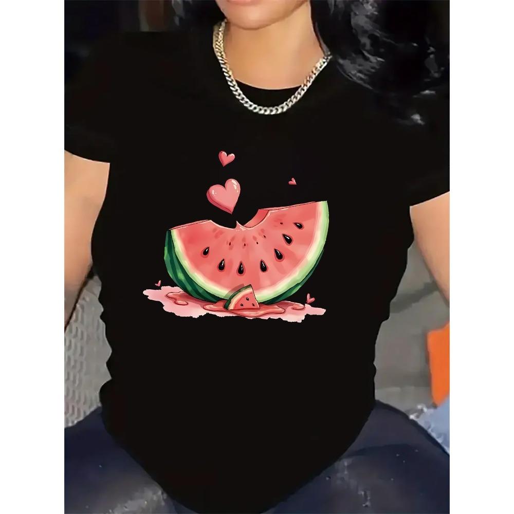 

Short Sleeve T-Shirt with Watermelon Print Fabric Wear Home or Restaurant Comfortable Durable Design Outings 3XL