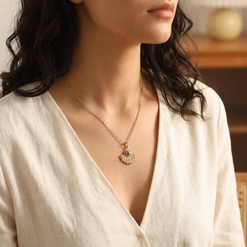 Minimalist Blue Eye Pendant Necklace Stainless Steel Geometric Jewelry  Party