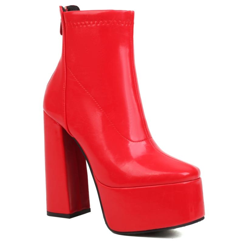 Plateau Stiefeletten Damenschuhe Herbst Winter Knöchelstiefel für Damen Hohe Absätze Schwarz Rot Weiß Party Tanzschuhe Große Größe