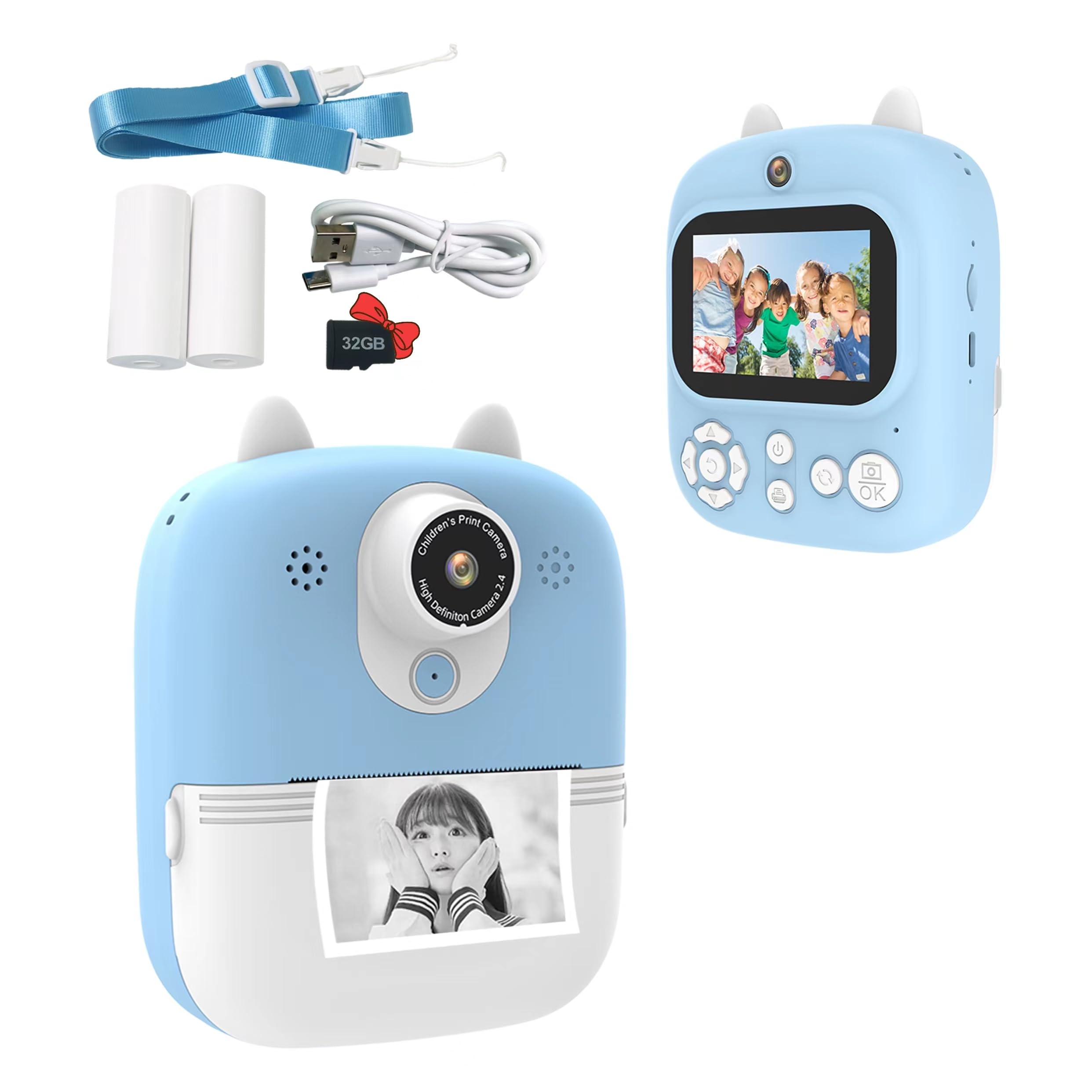

Toy Print Toy Video and Music Digital SD Card Rolls of Thermal IPS Screen with Dual Lens and 1080P HD Instruction Manual Toy for Boys and Halloween синий