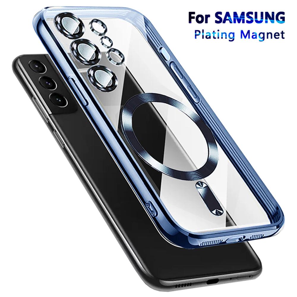 Wireless Magnetic Plating Cases For Magsafe Case Samsung Galaxy S26 S25 FE S23 S24 Ultra S21 S22 Lens Protective Cover