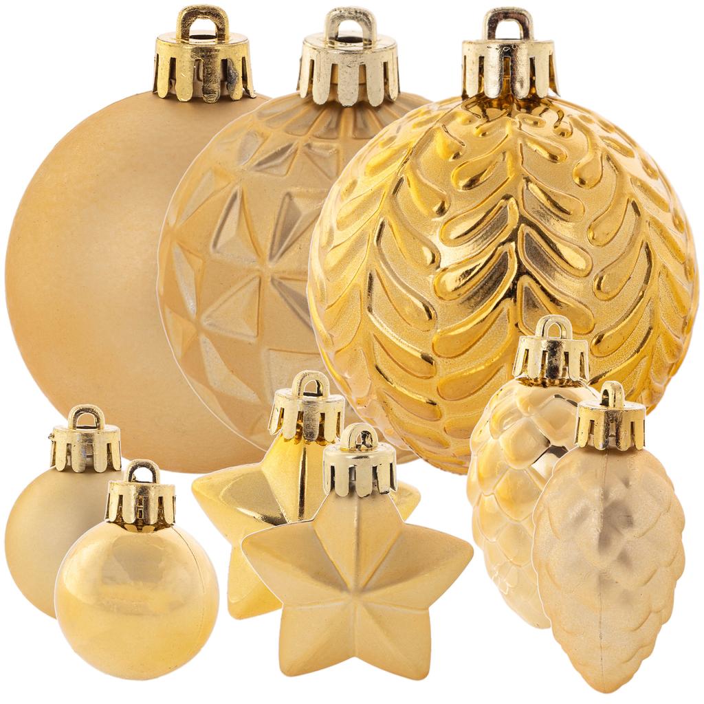 Christmas Baubles Shatterproof Christmas Tree Bauble Ornaments Gold Set 60 Pcs