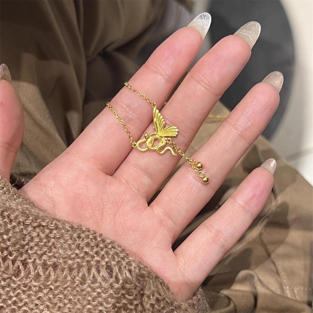 Ancient and New Chinese Spirit Snake Wrapped Butterfly Necklace Women's 2025 New Collarbone Chain for Girlfriend Valentine's Day