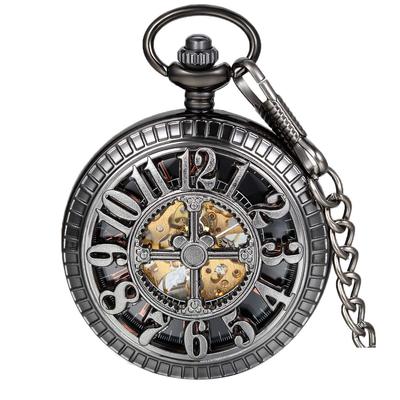 JewelryWe Alice Cep Saati Antika Manuel Kurmalı Kolye Kolye Saat Cep Mekanik Haç Roma Rakamı Siyah x Gün Hediye Saat, Saat, Altın,