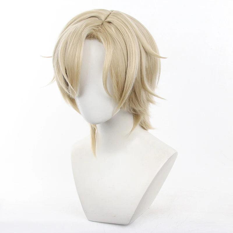 Perucă de cosplay Aventurine, 40 cm lungime, kaki, pentru joc, Aventurine, rezistentă la căldură, păr sintetic, peruci pentru jocuri de rol + bonetă pentru perucă