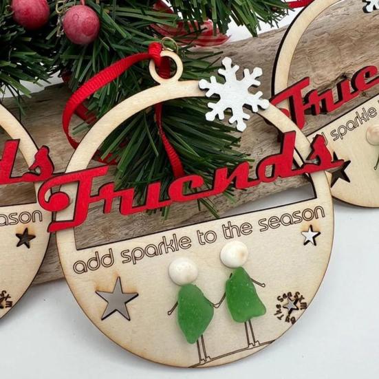 Friends Sea Glass Decoration Handmade Wooden Xmas Tree Friendship Seaglass