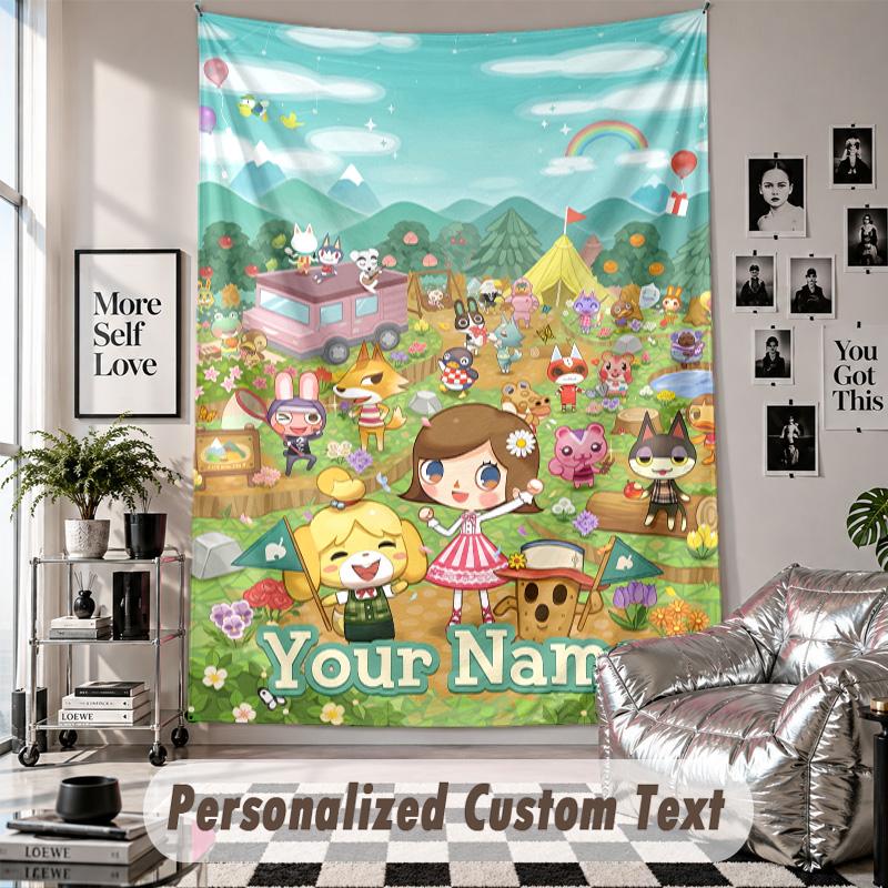 Custom Tapestry Wall Hanging, Animal Crossing Personalized Name Text Home Wall Decor
