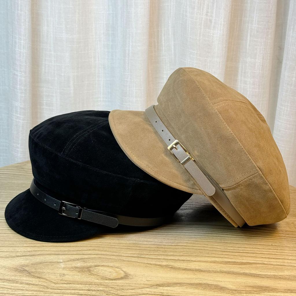 Angora Rot Wildleder Schiebermütze Damen Herbst und Winter Britische Literarische Baskenmütze mit Kleiner Temperament Malermütze