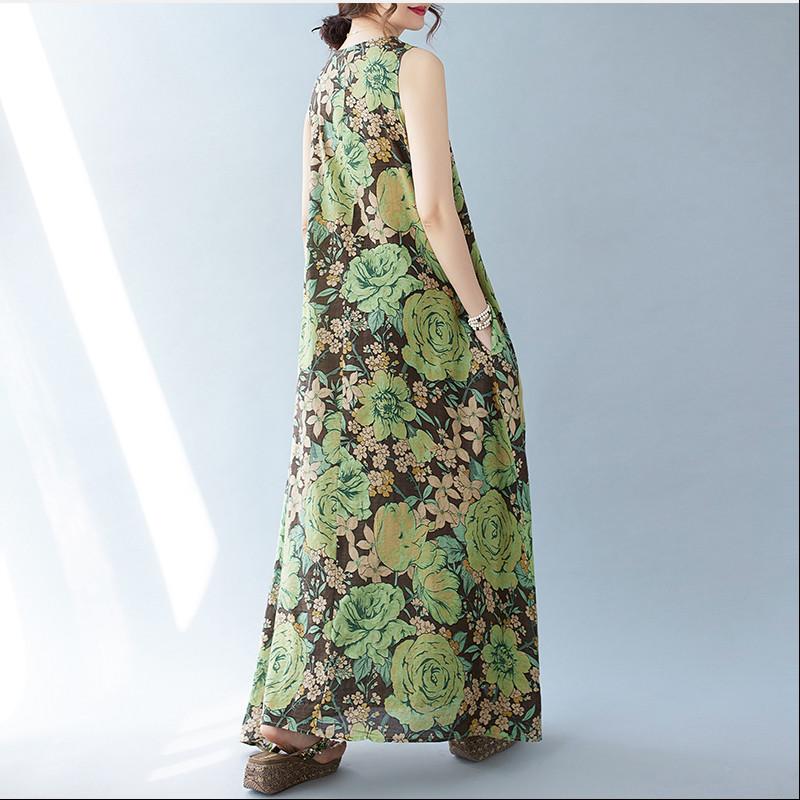 Fără mâneci Plus size vintage Floral nou în rochii pentru femei rochie lejeră lungă de vară