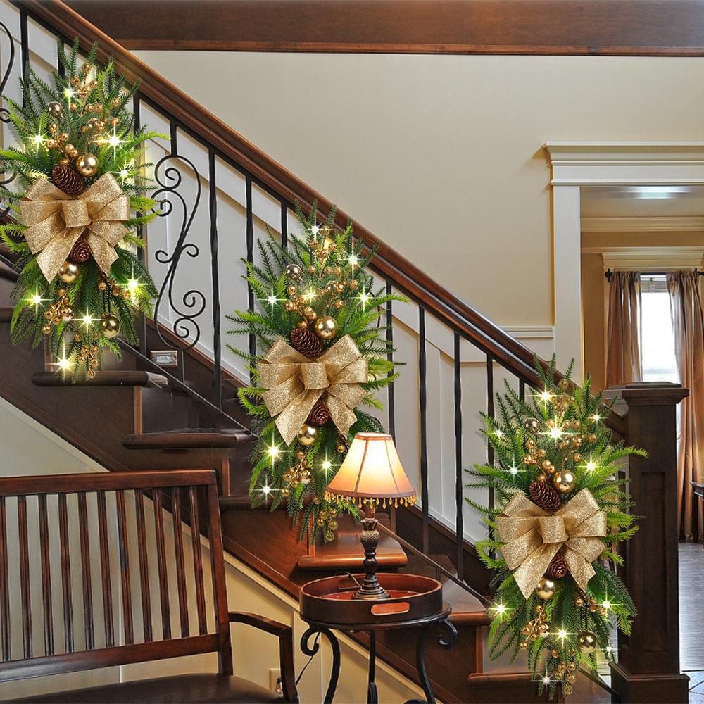 Christmas Staircase Decoration Staircase Wreath Pendant Norfolk Pine Needles Upside Down Home Scene Arrangement
