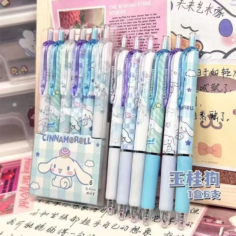 Sanrio Characters Kuromi Melody Cinnamoroll Press Gel Pens Kawaii Stationery Black Ink Writing Pens