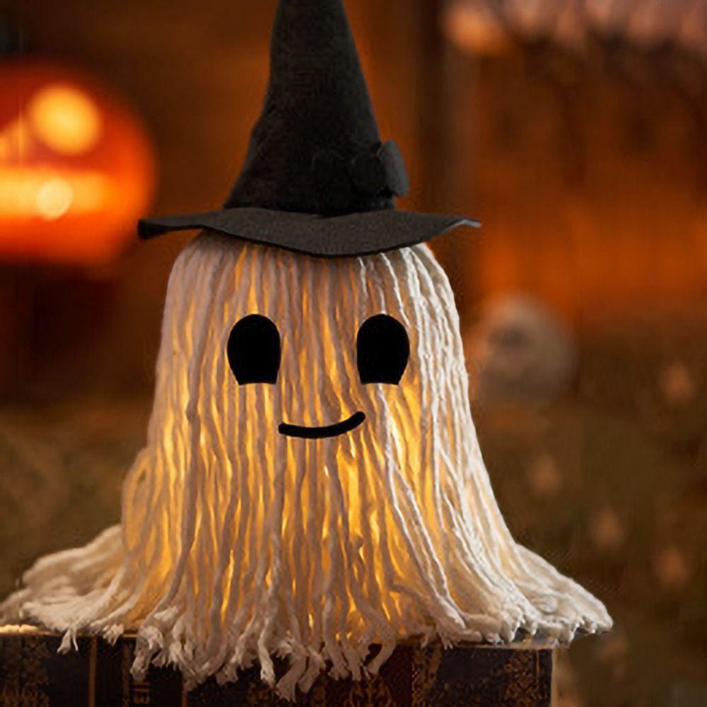 LED Specter Ornaments Luminous Mop Head Desktop Decoration Halloween Hanging Ghost Light Study
