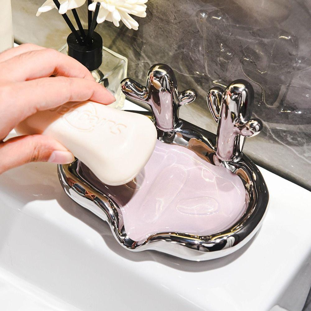 Creative Soap Dish Luxury Soap Draining Shelf Fashionable Cacti Ceramic Soap Box  Bathroom