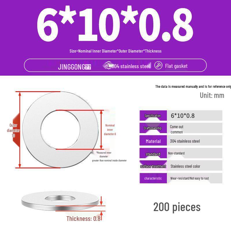 Zesílená plochá podložka/distanční kroužek z nerezové oceli 304 M4 M5 M6 M8