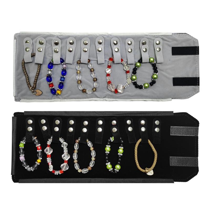 Black PU Leather Inner Black or Grey Velvet Jewelry Storage Bag MiNi Roll Bag Necklace Ring Earrings Pendant Storage Roll Bag