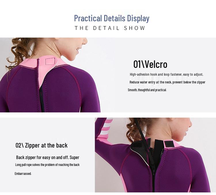 Girls' Long Sleeve 2.5MM Wetsuit: Thickened, Warm, UV-Protected One-Piece for Surfing and Snorkeling