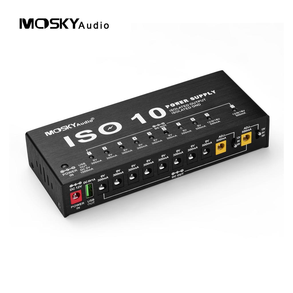 MOSKYAudio ISO-10 Portable Guitar Effect Power Supply Station 10 Isolated DC Outputs & One 5V USB