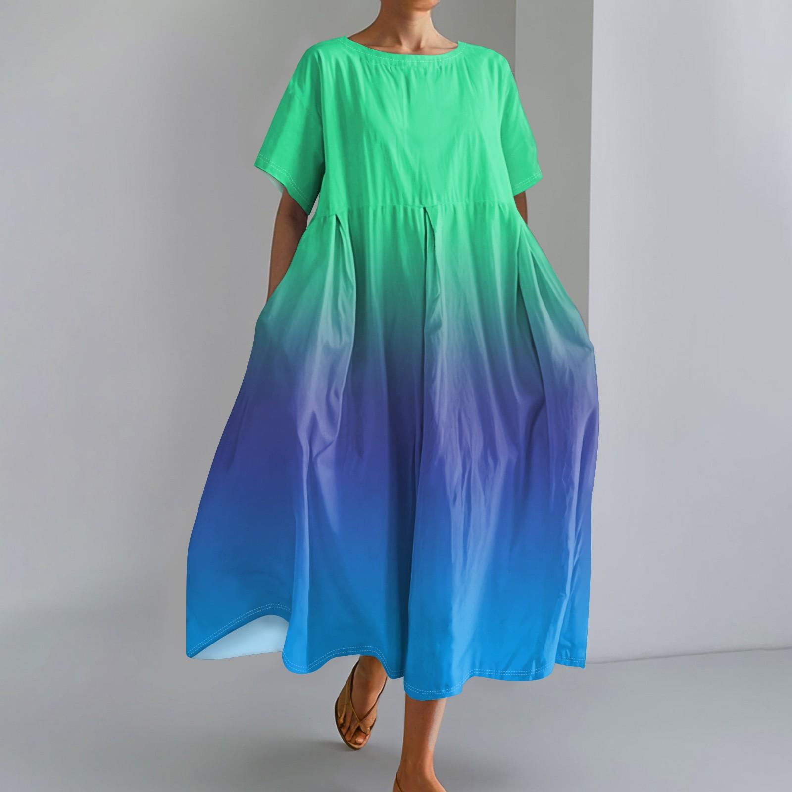 

Женское модное свободное платье с большим карманом и круглым вырезом с градиентным принтом и короткими рукавами XL синий