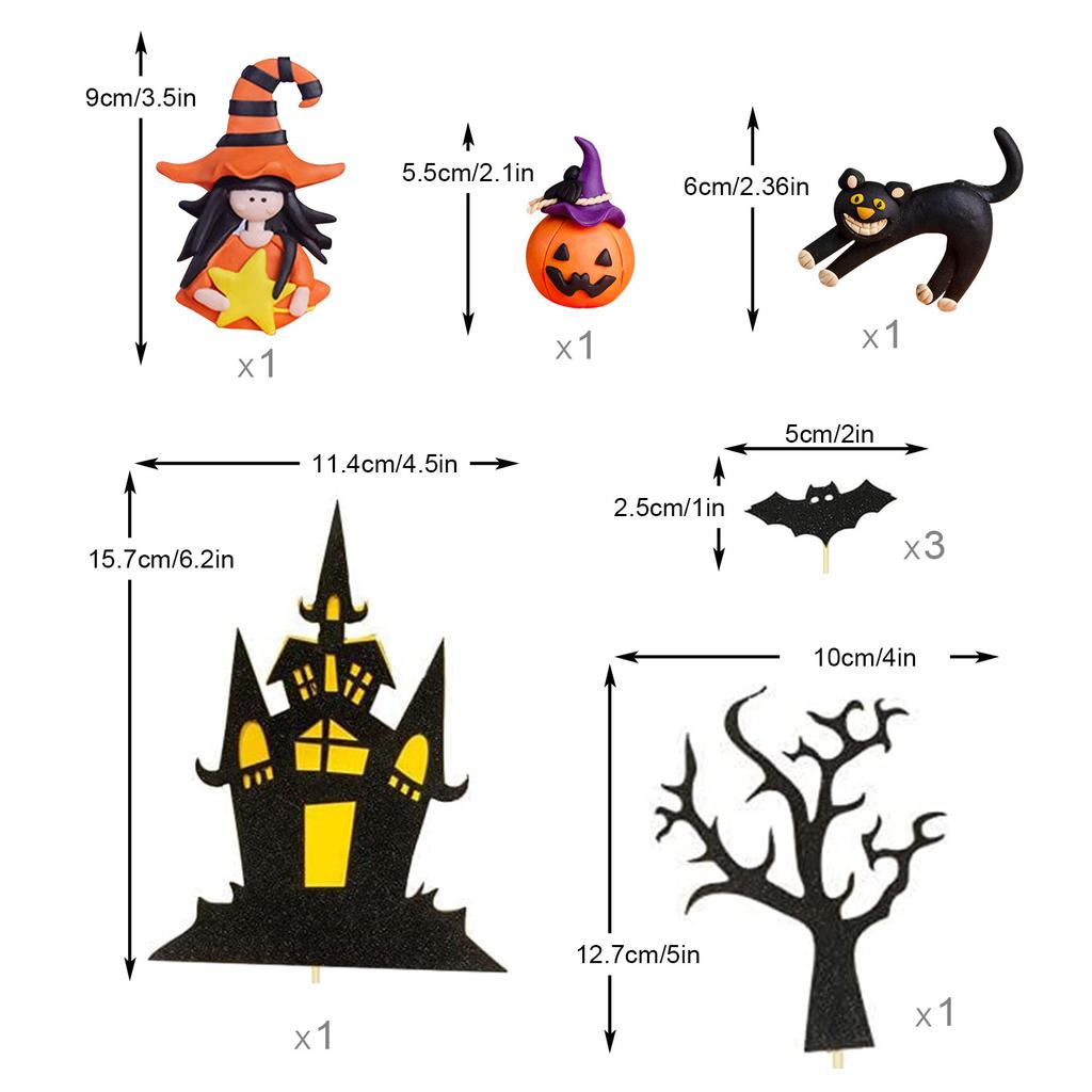 8 buc Topper tort Halloween Casă bântuită Fată dovleac Liliac Pisică neagră Topper cupcake pentru Petrecere Vrăjitori Petrecere fantome Petrecere păianjeni