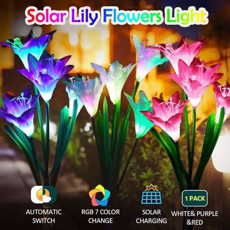 1Pc  Solar Lily Ground Mounted Lamp Best Choice for Solar Flowers Outdoor Waterproof Utdoor Solar Lights Garden Lights