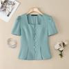 ZANZEA Women Summer Square Collar Casual Short Sleeve Slim Blouse