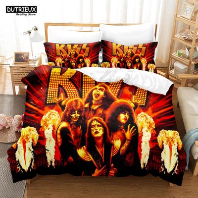 Set Biancheria da Letto Kiss Band Singolo Copripiumino Rock Band Matrimoniale Queen King Singolo Per Ragazzi Adulti Set Copripiumino Morbido Regalo