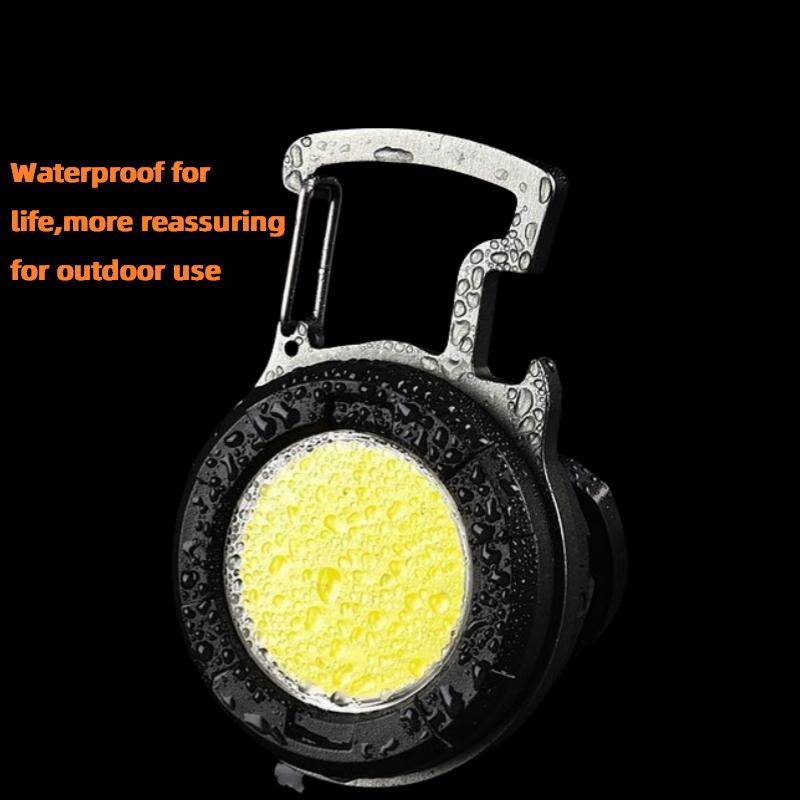 Cob keychain work light, keychain flashlight with 4 lighting modes, keychain light with cap clip bottle opener, emergency light