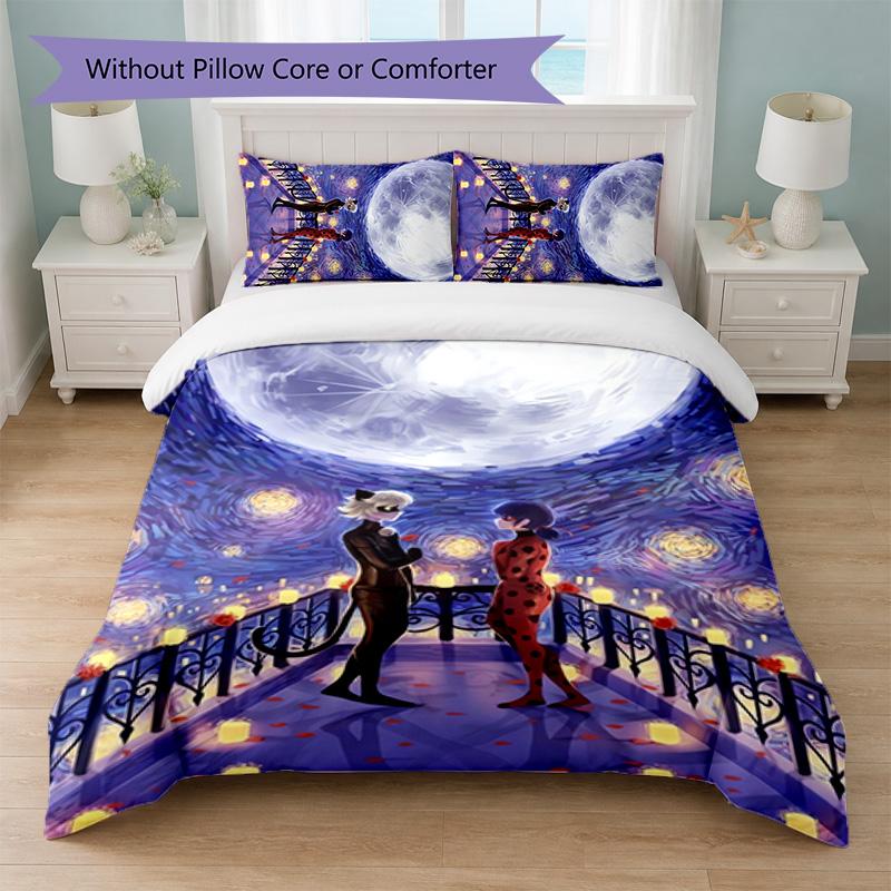 Set Copripiumino Miraculous Ladybug 3 Pezzi 1 Copripiumino e 2 Federe Biancheria da Letto Morbida per Camera da Letto Domestica