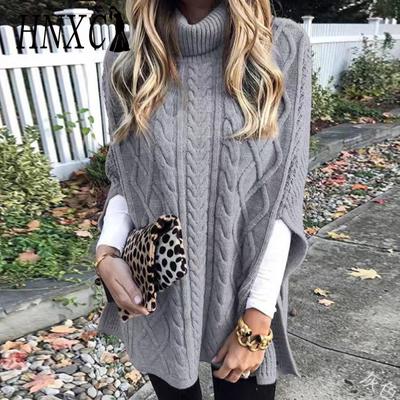 Women's Fashion Casual Solid Color Print Autumn Winter High Neck Loose Sweaters