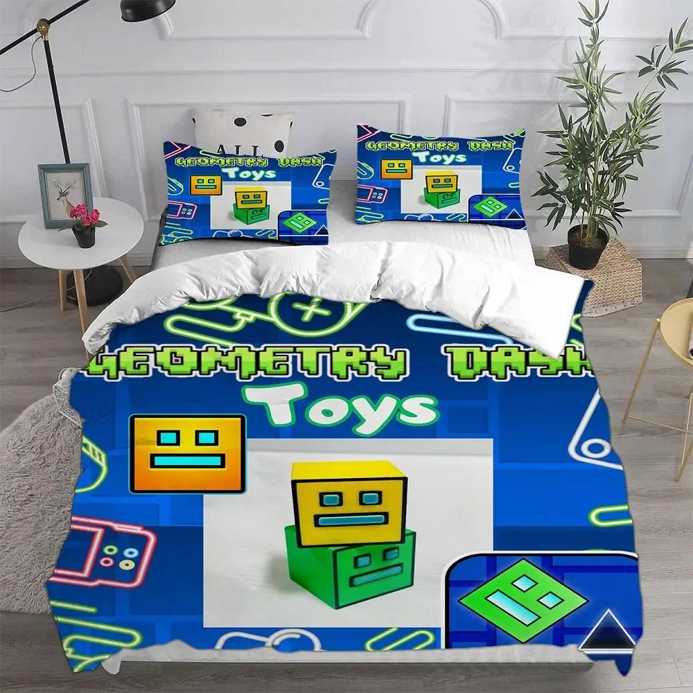 

Stylish Warm 3D Geometry Dash Sets Bed Pillow Case Bedroom Decoration Home Textiles Comforter Quilt Comforter (quilt)-EU Single(135*200cm)3pcs