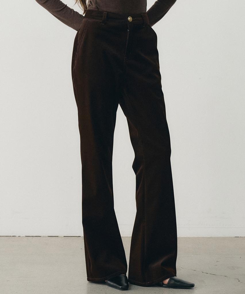 NOIRER FOR WOMAN Velvet Corduroy Flare Pants (Deep Brown)