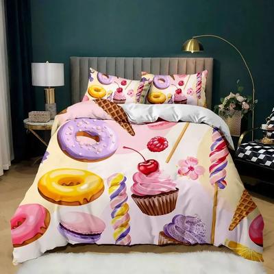 Top Doughnut Duvet Cover Colorful Tie Dye Qulit Cover Boy Gift Girly Cute Sweet Multicolor Dessert Food Polyester Bedding Set