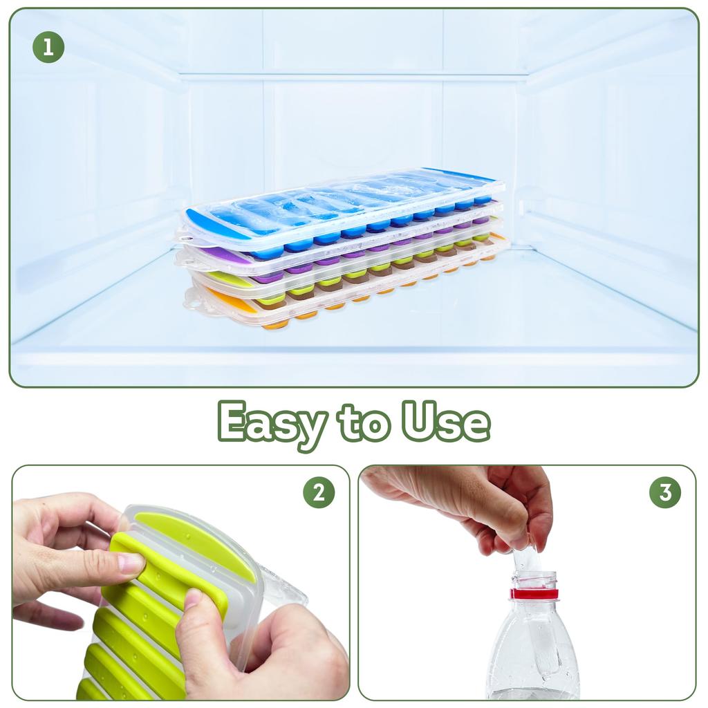Silicone Ice Cube Tray with Lid Narrow Water Bottle Ice Cube Stick Pop Out for Quick Ideal for Water and Sports Bottles BPA-Free