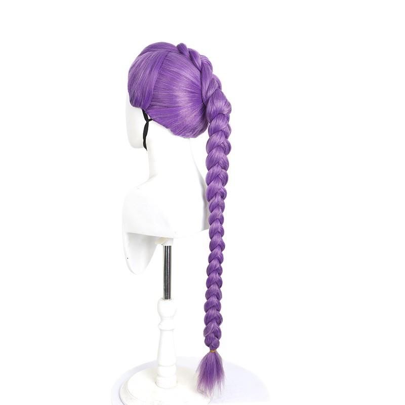 Skpop Demon Hunter Girl Group Cosplay Wig Set: Rose Red Long Hair, Black & Purple Hair, Purple Braided Hair.