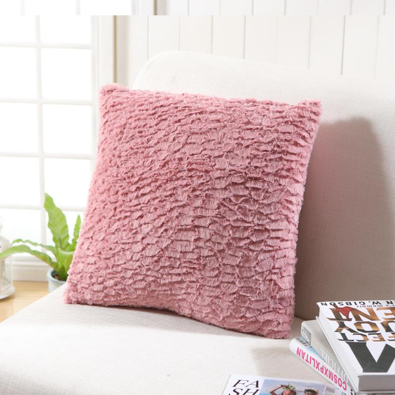 Solid Color Textured Plush Pillow Cover, Soft Faux Fur Sofa Cushion Case