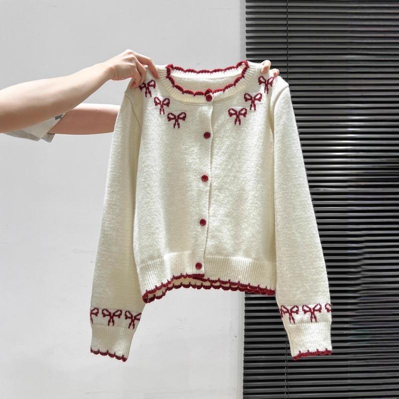 Bow Knit Cardigan Thickened Sweater Outerwear Women Autumn Winter New Style Loose Slouchy Sweet Top