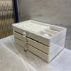 Elegante Aufbewahrungsbox für Ohrringe, Halsketten, Armbänder, Schmuckhalter mit Glasabdeckung und 3 Schubladen, Zubehörhalter