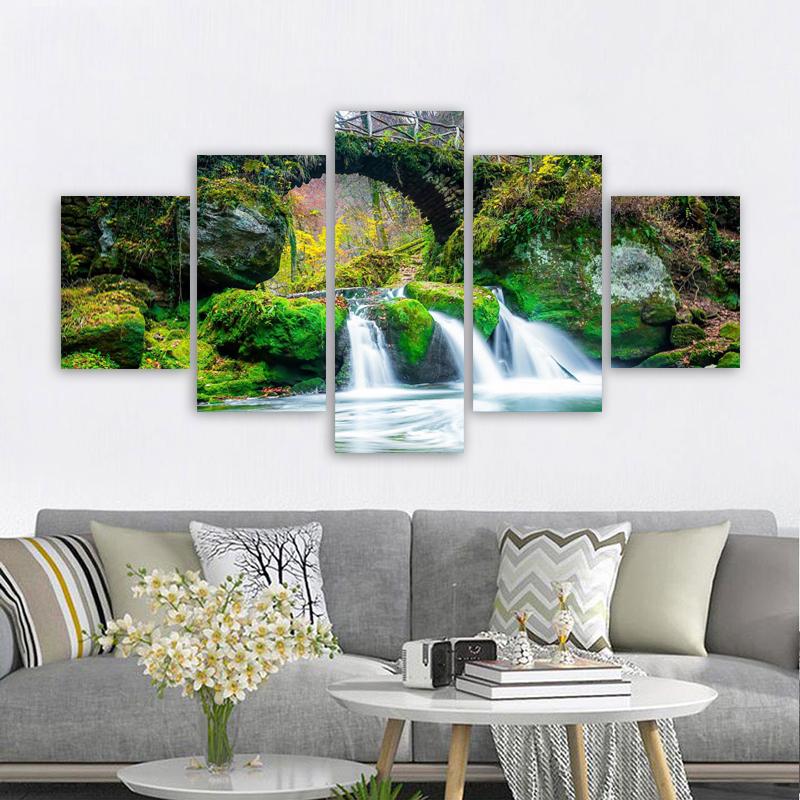 

5 панелей пейзаж водопад плакаты и принты холст живопись настенные художественные фотографии гостиная домашний декор озеро дерево без рамки 30x40 30x60 30x80cm