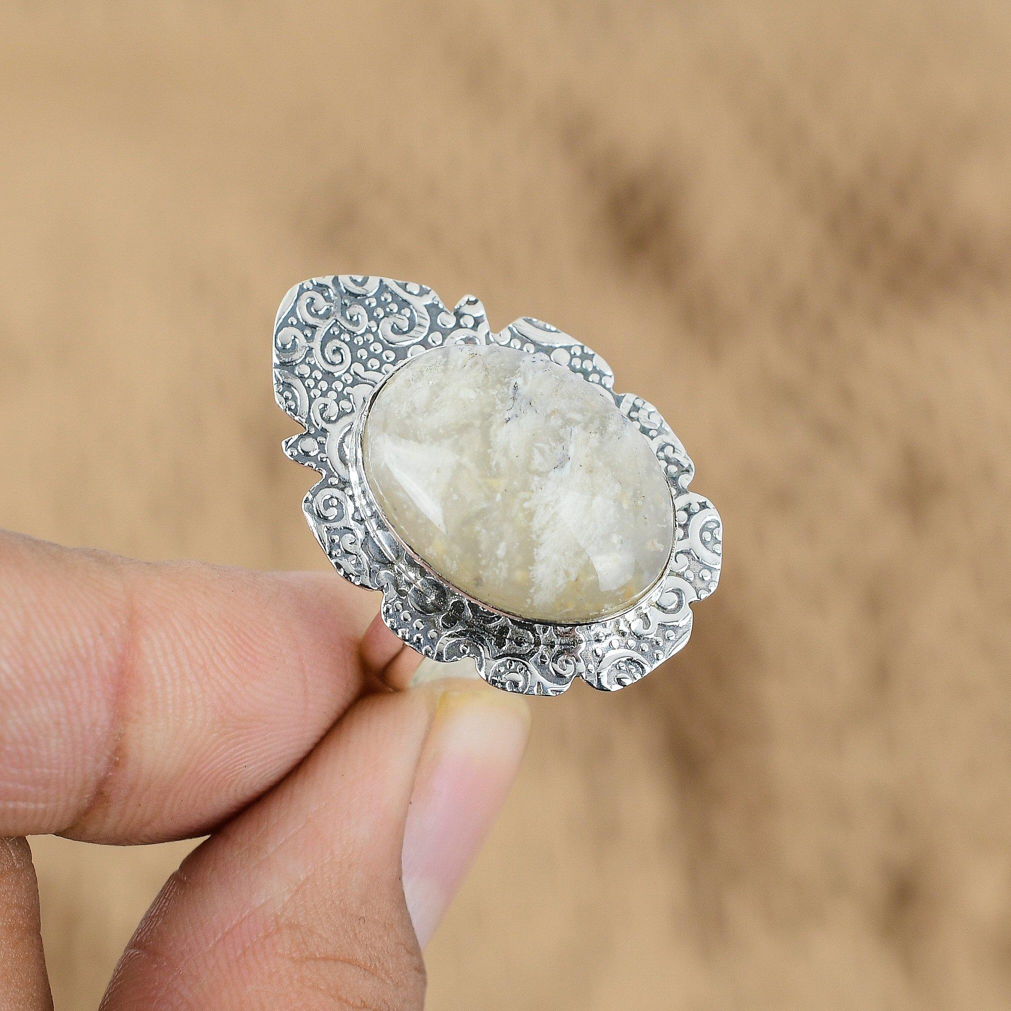 

Natural Plume Agate Gemstone Promise Adjustable Ring 925 Silver For Girls Yes
