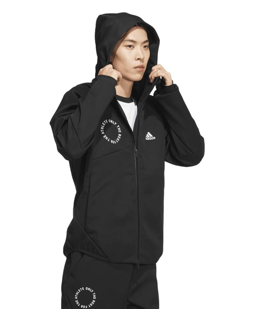 adidas Regular Fit Bonded Fleece Hooded Track Top Standard.1 Triple-Layer Full-Zip KWY05-JH1031 (Black/LL/Men's)