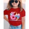 European sizes Summer Fashion Girls' Short Sleeve T-Shirt with Donut and Ice Cream Elements, Number 67 Cartoon Print, Casual and Versatile Top
