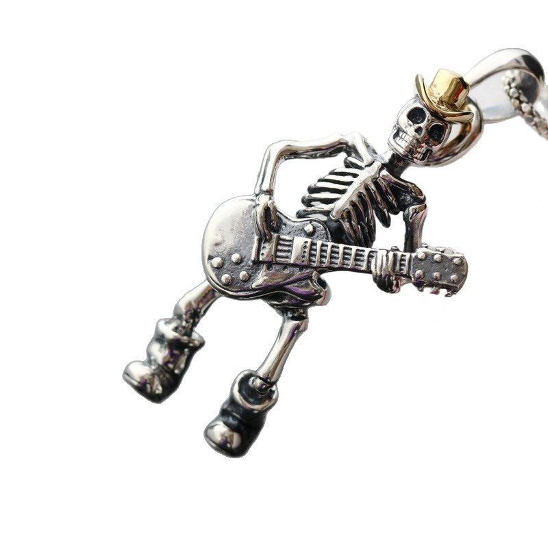 Neuer Modetrend Heiß verkaufender Gitarren-Schädel-Ständer Anhänger Herren Halskette