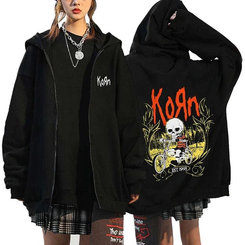 

Korn Rock Hoodies WORLD TOUR Zipper Sweatshirts Korn Rock Metal Zip Up Jackets Fleece Oversized Jackets Coats Hip Hop Streetwear 5XL