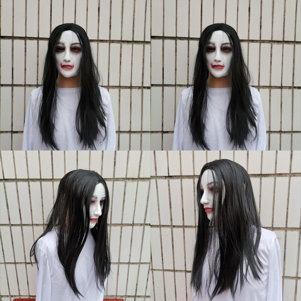 Female Latex Ghost Mask With Long Hair Design For Halloween And House Haunted