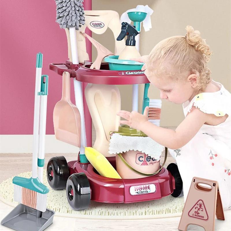 Kids Household Cleaning Toy Set House Cleaning Tool Pretend Cleaning Home Play Toy Game Broom and Mop Set for Boys Girls Gift